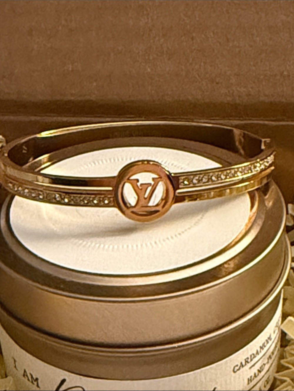 Fashion Jewelry Gold Crystal-Accent Monogram Bangle Bracelet - Picture 7 of 8